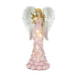 Solar Powered Pink Rose Angel Statue - 10018518