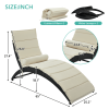 Patio Wicker Sun Lounger, PE Rattan Foldable Chaise Lounger with Removable Cushion and Bolster Pillow, Black Wicker and Beige Cushion (2 sets) - Beige