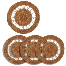Set of 4 Round Rattan Placemat Dining Table Mats for Kitchen, Home DÃ©cor and Display (Sun Shape) - Natural