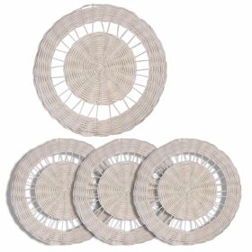 Set of 4 Round Rattan Placemat Dining Table Mats for Kitchen, Home DÃ©cor and Display (Sun Shape) - White wash