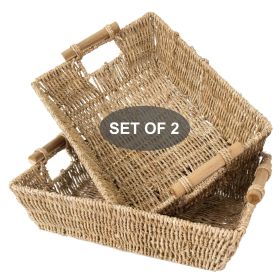 Wicker Storage Baskets with Handles | Kitchen Storage Organizer Toilet Tank Bin (Set 2) - Large