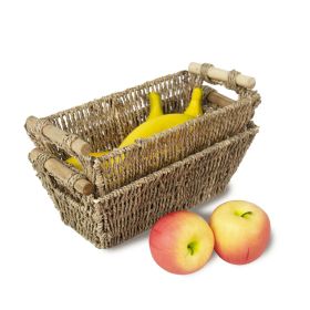 Wicker Storage Baskets with Handles | Kitchen Storage Organizer Toilet Tank Bin (Set 2) - Small
