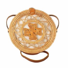 10-Inch Round Rattan Bag | Summer Essential Straw Bag for Women (Ancient Drum) - Genuine Leather