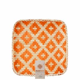 Square Bamboo Woven Basket Tray, Rustic Decorative Wooden Serving Tray for Breakfast, Drinks, Snacks, Coffee Table, Interior Decor - Orange Trapezoid