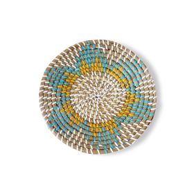 Seagrass Woven Wall Basket | Rustic Boho Decor Wall Hanging for Home Decoration and Display (9.8") - Teal Daisy