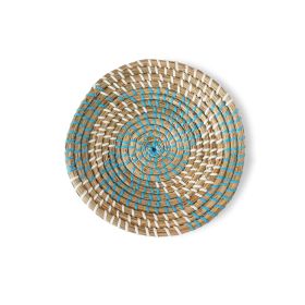 Seagrass Woven Wall Basket | Rustic Boho Decor Wall Hanging for Home Decoration and Display (9.8") - Teal Windmill