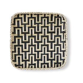 Square Bamboo Woven Basket Tray, Rustic Decorative Wooden Serving Tray for Breakfast, Drinks, Snacks, Coffee Table, Interior Decor - Black Snake